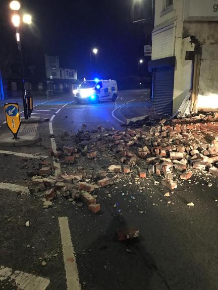 Storm Dudley - collapsed wall in Hendon