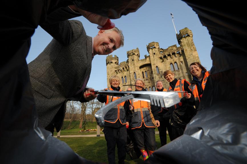 Chief Executive Patrick Melia with volunteers at the Great British Spring clean Launch at Hylton Castle