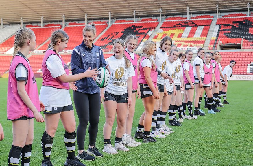 Sarah Hunter and girls from Houghton Rugby Club